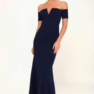 Lulus Lynne Navy Blue Off-the-shoulder Maxi Dress - Size XS